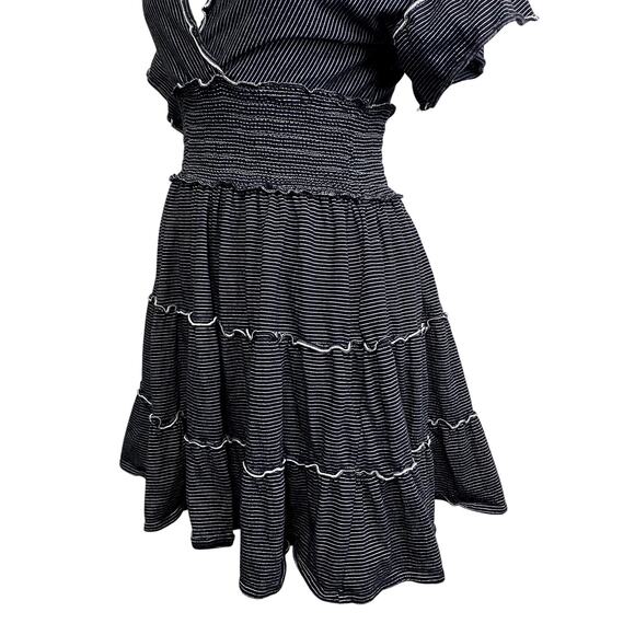 Max Studio Stripe Ruffle Tier Wrap Coquette Cute Mini Dress - Picture 8 of 13